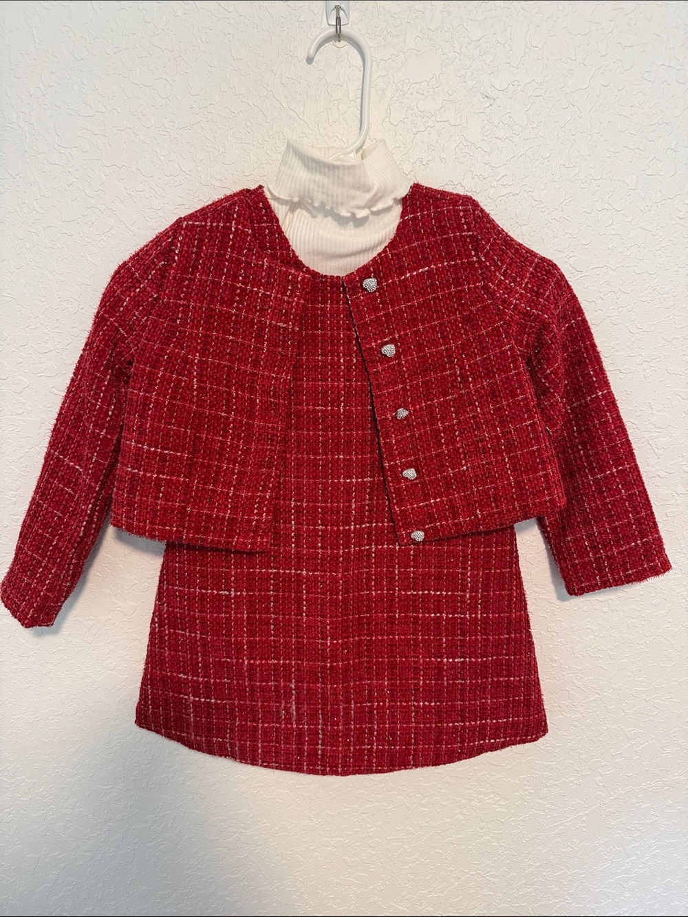 Red Tweed Two-Piece Skirt Set